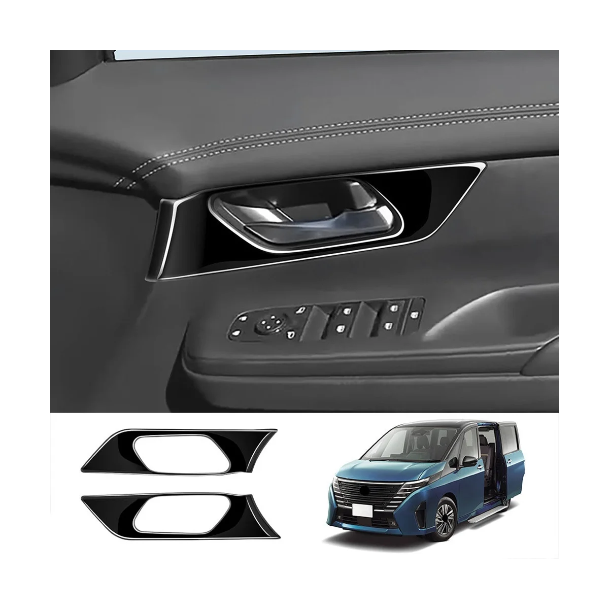 Car Bright Black Texture Front Door Inner Handle Bowl Cover Trim for Nissan SERENA C28 2022-2023 Car Accessories