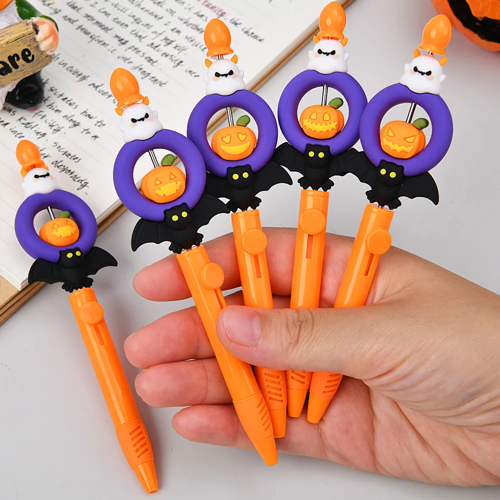 

4 шт./компл., гелевая ручка с изображением призрака и тыквы, креативные вращающиеся инструменты для письма на тему Хэллоуина, черные быстросохнущие гелевые ручки с бисером