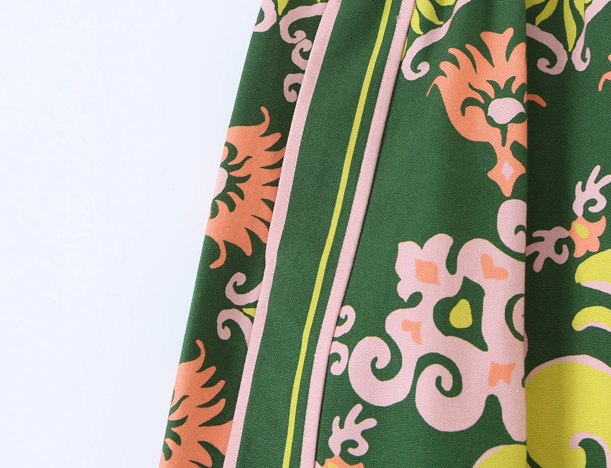 KONDALA Damen Schickes Boho-Set mit bedrucktem Hemd und Rock, Schleifenhemd, Midirock mit elastischem Bund, 2026 Frühherbst, schickes, elegantes Gartenparty-Set – Detail 23