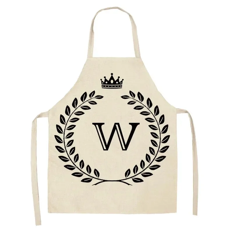 Elegant Initial Letter X Apron Crown Laurel Wreath Kitchen Cooking Bib for Women Men Baking Pinafore Cafe Waitress Home Cleaning
