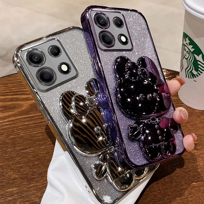 Rabbit Makeup Mirror Holder Phone Case for Infinix Note 40 30 20 Peo Smare 8 7 6 Hot 40 30 Zero 30 4g 5g Tecno P40 S23 A70