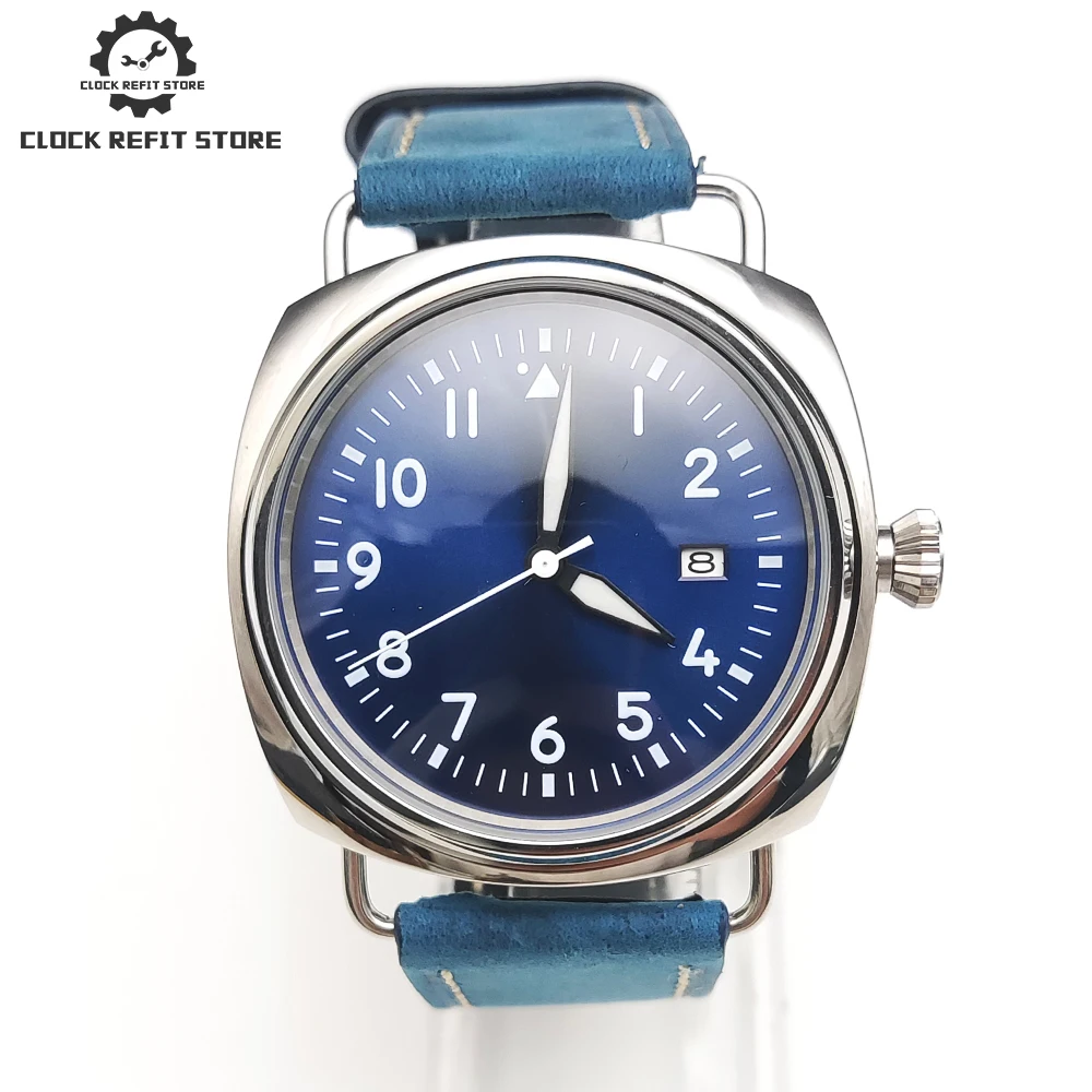 Luxury Vintage Blue Aviator 45mm Japan NH35 Men's Watch Waterproof Case Leather Strap Automatic Mechanical Watch