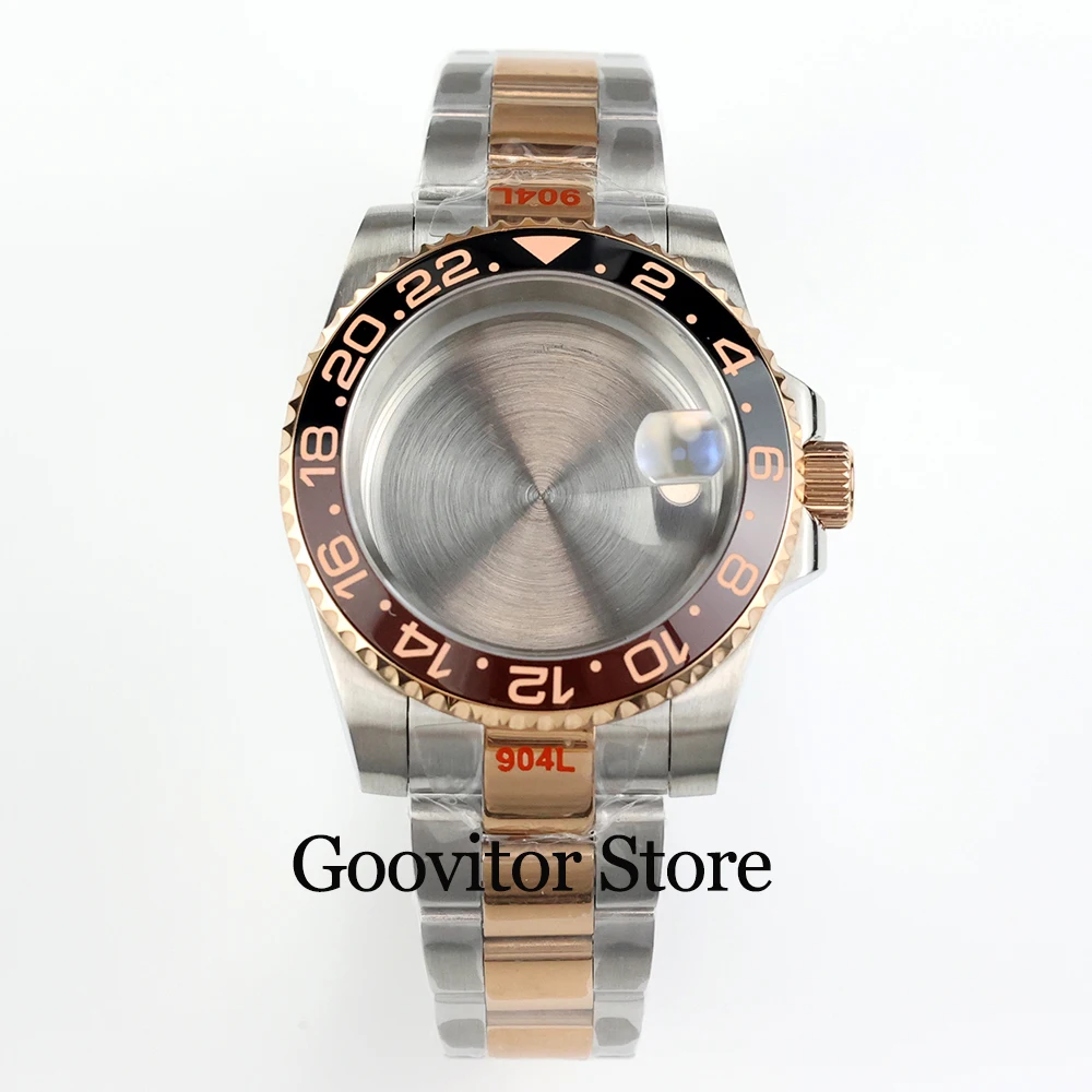 40mm sapphire glass watch case oyster bracelet rose gold silver stainless steel fit sub gmt NH34 NH35 NH36 movement 28.5mm dial