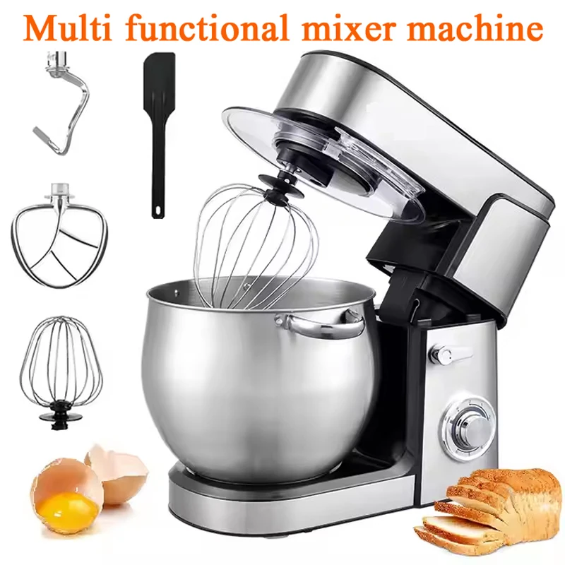 5-IN-1 Stand Mixer, 6+P Speeds Kitchen Electric Mixer, Stainless Steel Bowl Mixer With Dough Hook, Whisk, Beater,