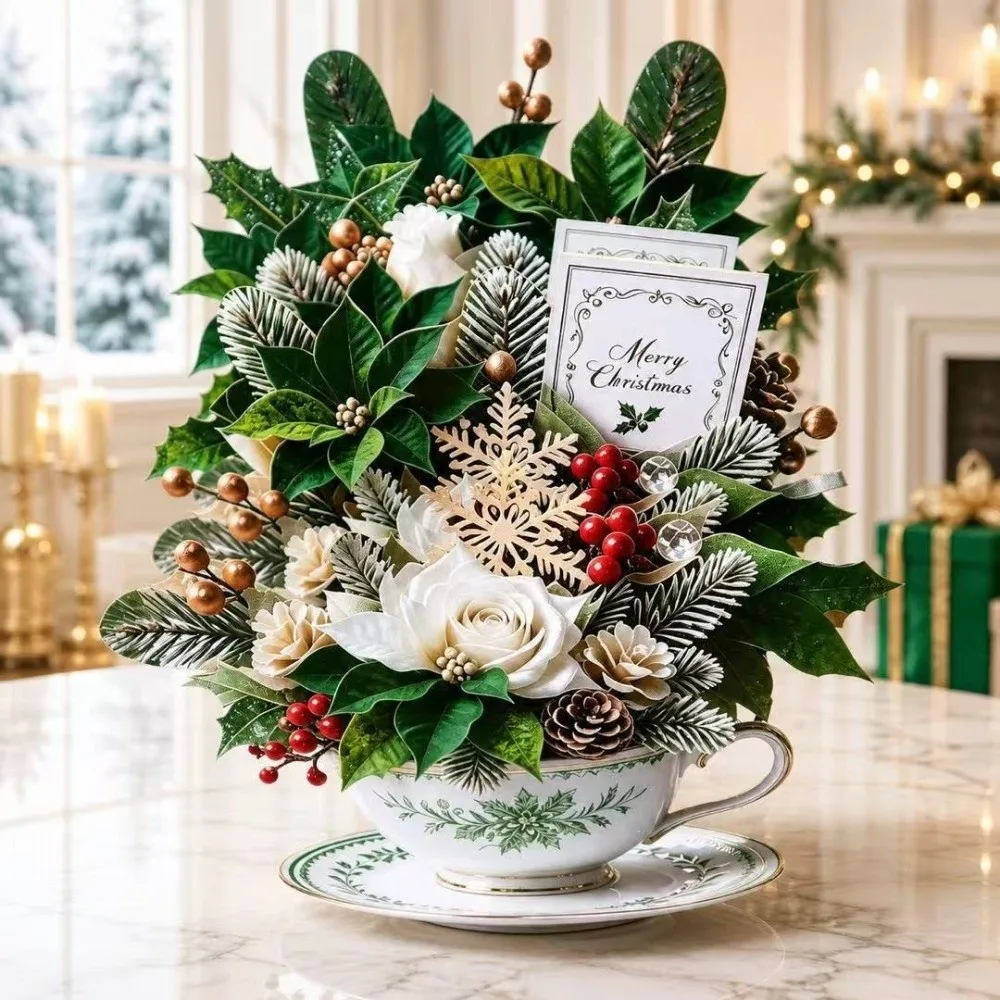 3D Pop Up Teacup Card with Envelope & Message Note Home Decor Christmas Greeting Cards Best Wishes Surprise Floral Bouquet Cards