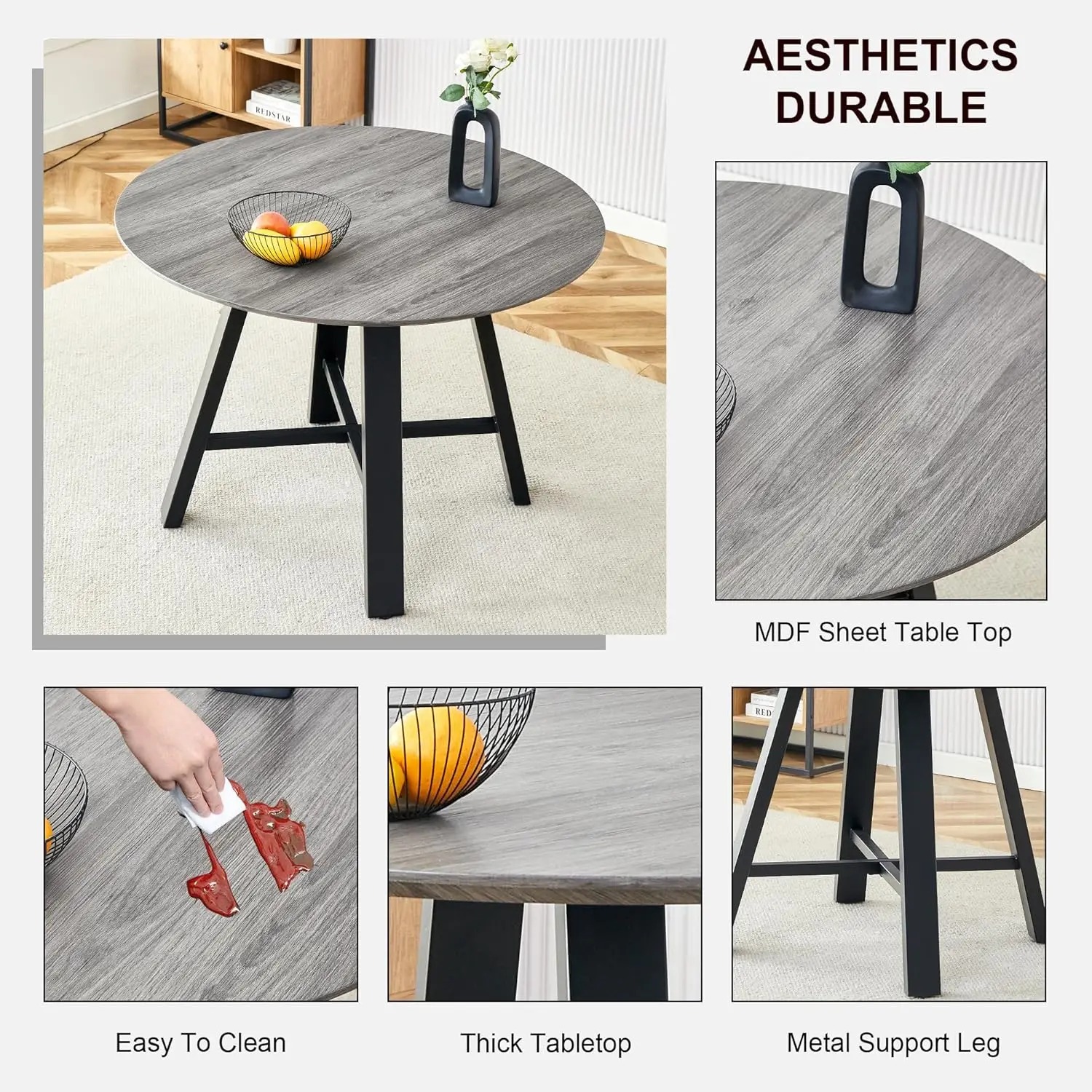 Mesa Redonda e Cadeiras Conjunto para 4, Cozinha, Moderna, Sala, 4 ", 42"