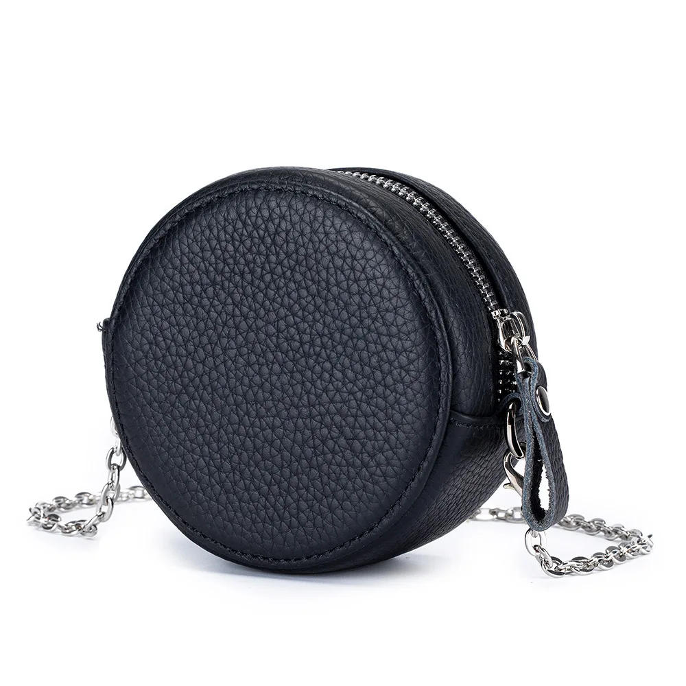 Round Crossbody Wallet Fashion Circle Crossbody Purse Clutch Handbag Genuine Leather Barrel Shaped Mini Shoulder Bag for Women