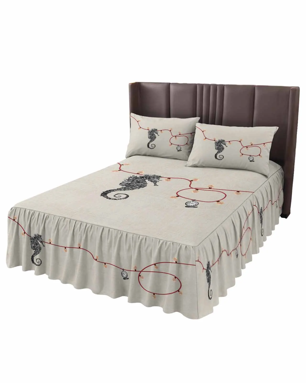 Haima Retro Christmas Skirt Elastic Fitted Bedspread With Pillowcases Mattress Cover Bedding Set Bed Sheet