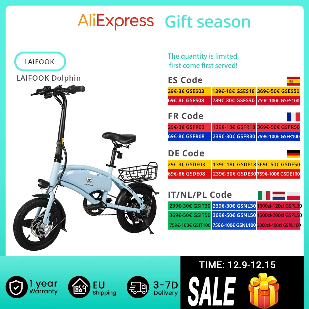Laifook Delphin faltbares Elektro fahrrad, 250W Motor, 36V 7,8 Ah Batterie, 14-Zoll-Reifen, 25 km/h