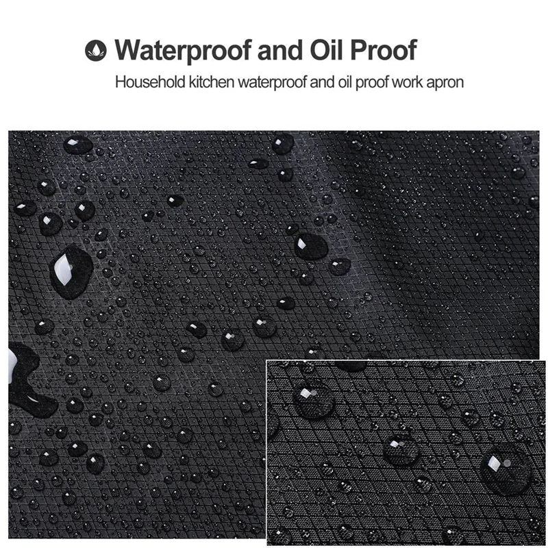 L74A 2PCS ผ้ากันเปื้อนครัวกันน้ำกันน้ำมันผ้ากันเปื้อนทำอาหารพร้อมสายคล้องคอปรับได้ 2 กระเป๋า