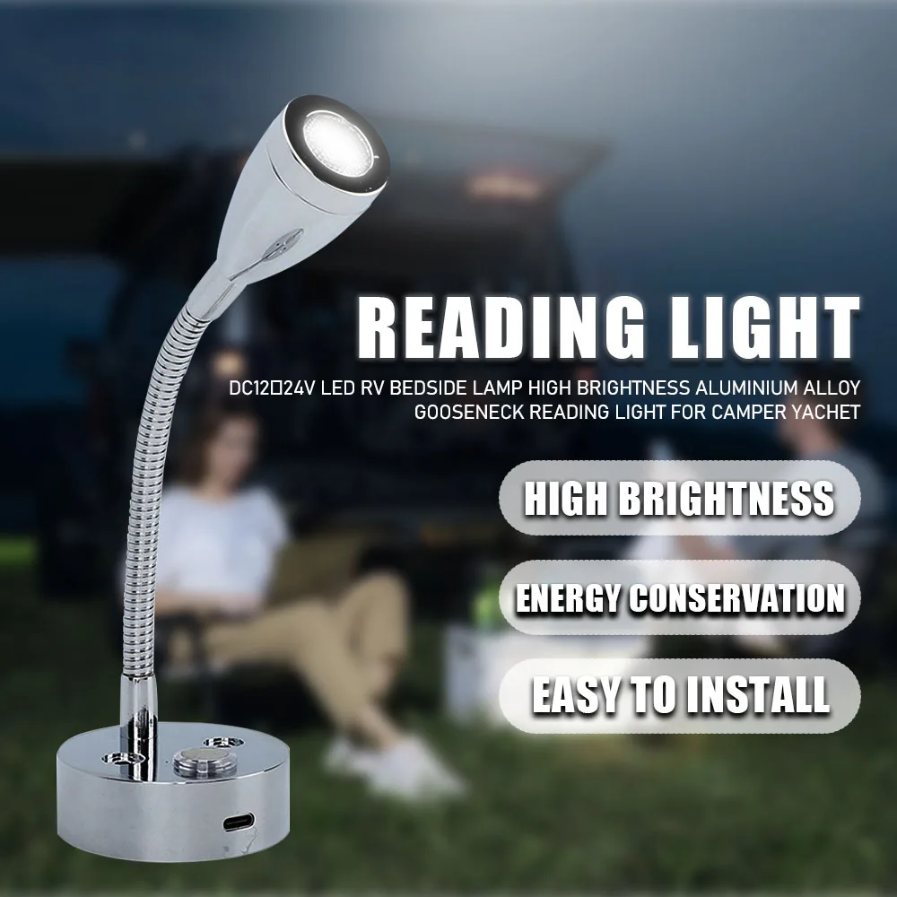 

Car Reading Light DC12‑24V LED RV Bedside Lamp High Brightness Aluminium Alloy For Yachet Reading Lights