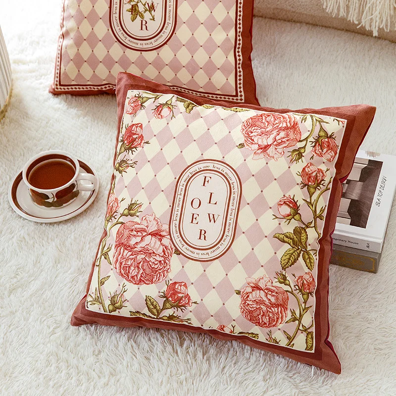 Square Velvet Throw Pillow Covers, Rose Decorative Cases, Flowers and Flowers, 45cm, 18x18 Inch, Couch and Sofa
