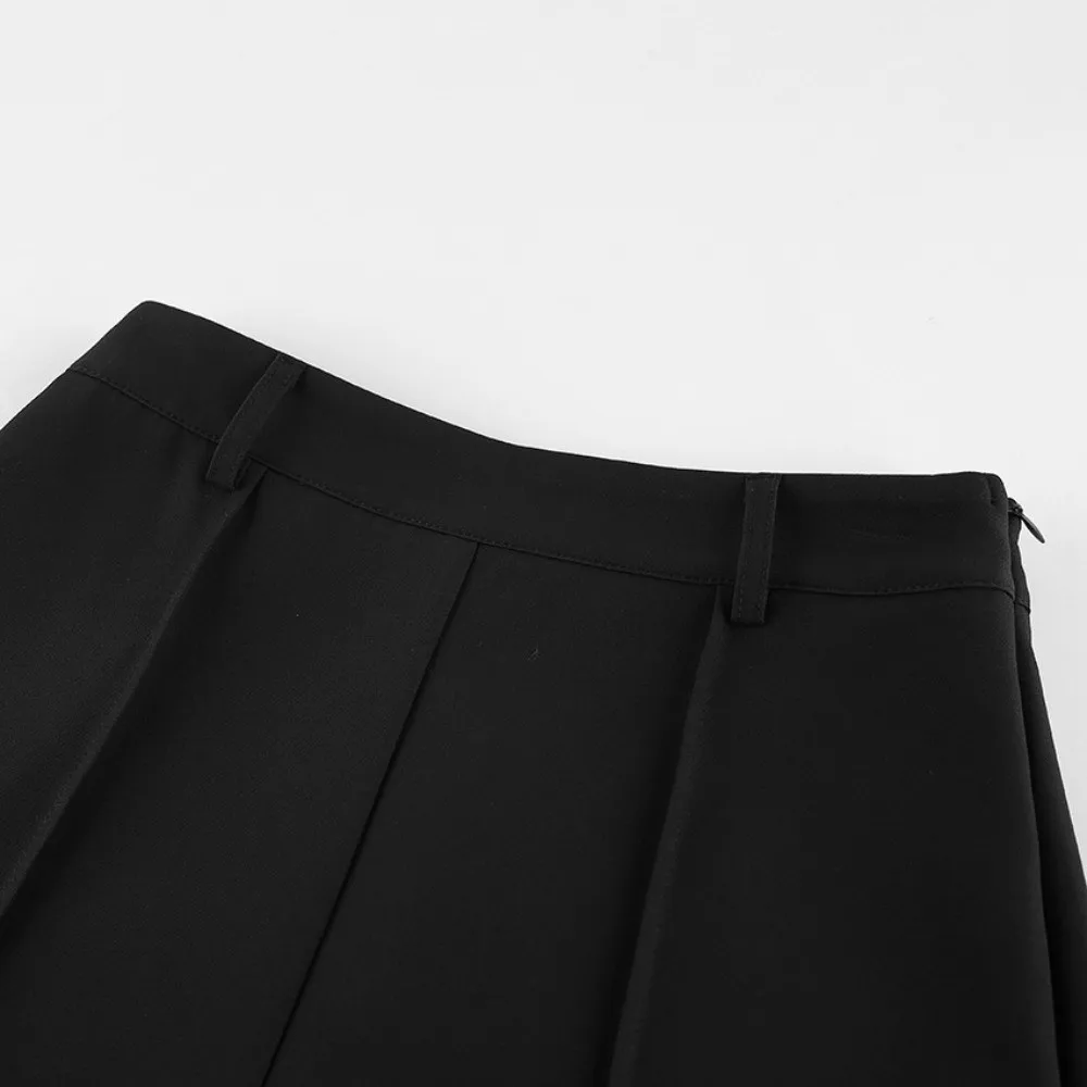 Black High Waist Blazer Short Pant Wrinkle Free Relax Fit Pleated Front Shorts Lace Splice Elegant Lace Trim Shorts