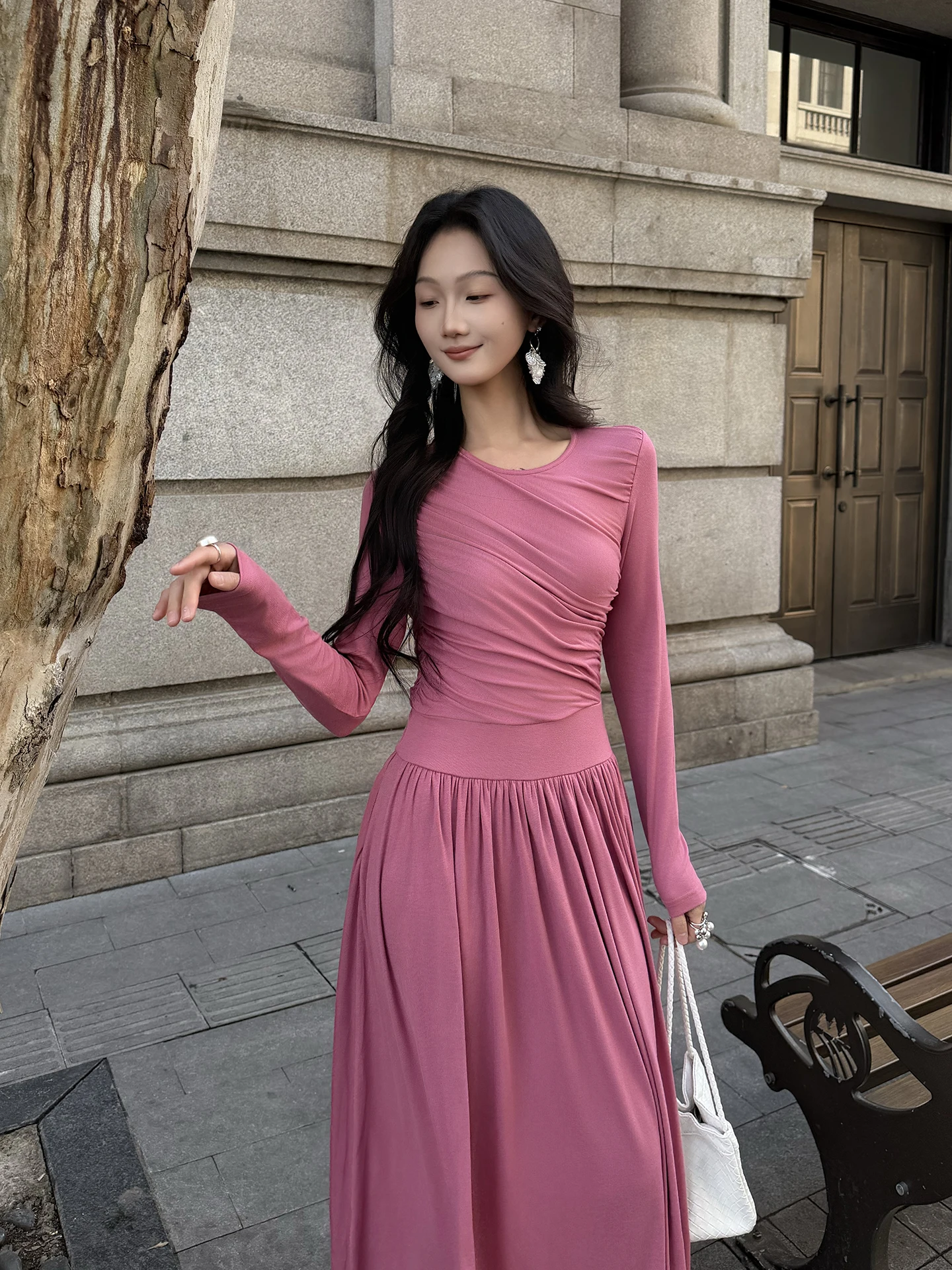 

Вязаное шерстяное платье SUYE Early Spring розового цвета в повседневном стиле с завышенной талией, идеально подходит для городских поездок