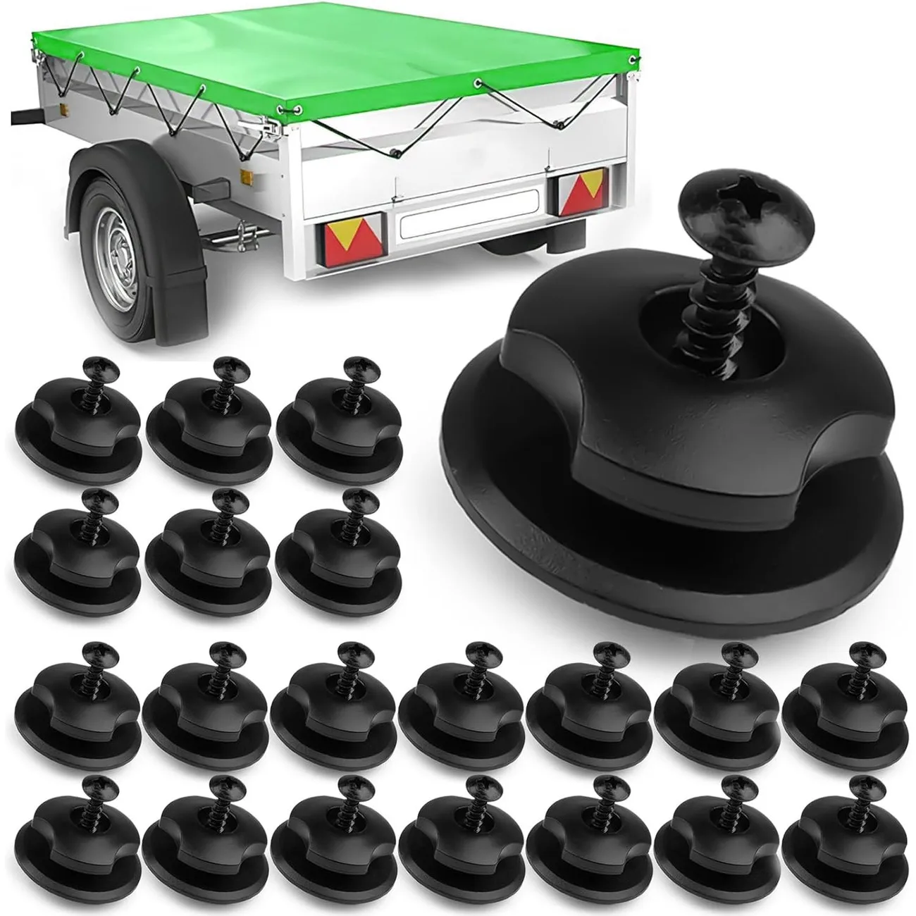 Kit de boutons de sangle de bâche robuste, paquet de 20 – Ancrages d'arrimage imperméables avec vis et tampons adhésifs