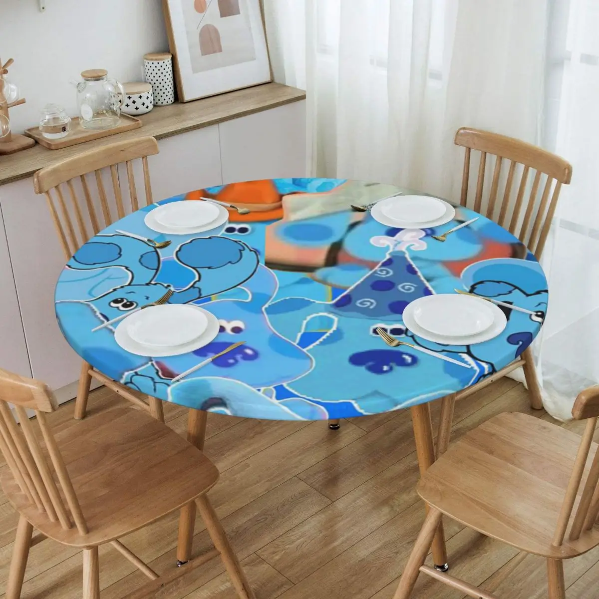 Nappe ronde imperméable à l'eau et résistante à l'huile Blue's Clues Blue Dog Cartoon pour la cuisine, les événements et la table à manger