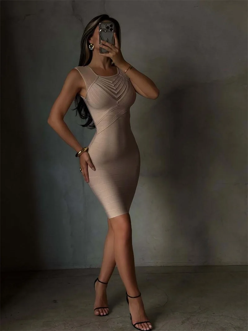 فستان نسائي للخريف باللون البيج للحفلات الراقصة باللون الأزرق الفاتح مثير بدون أكمام قصير رسمي غمد رداء المسابقة ثوب مسائي للحفلات