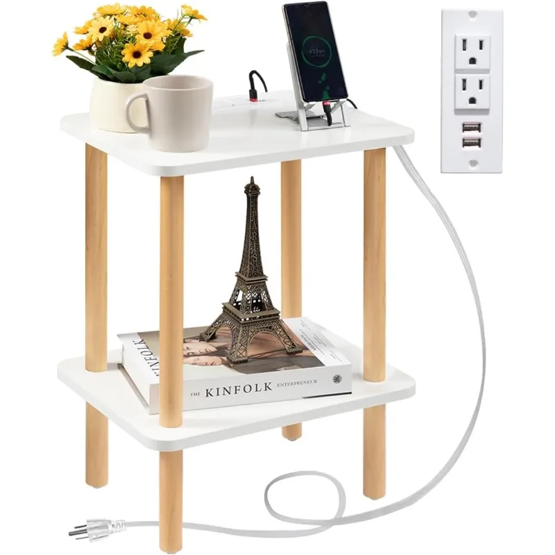 

End Table with Charging Station, End Tables with USB Ports and Outlets, Small Side Table for Living Room, Bedroom & Office