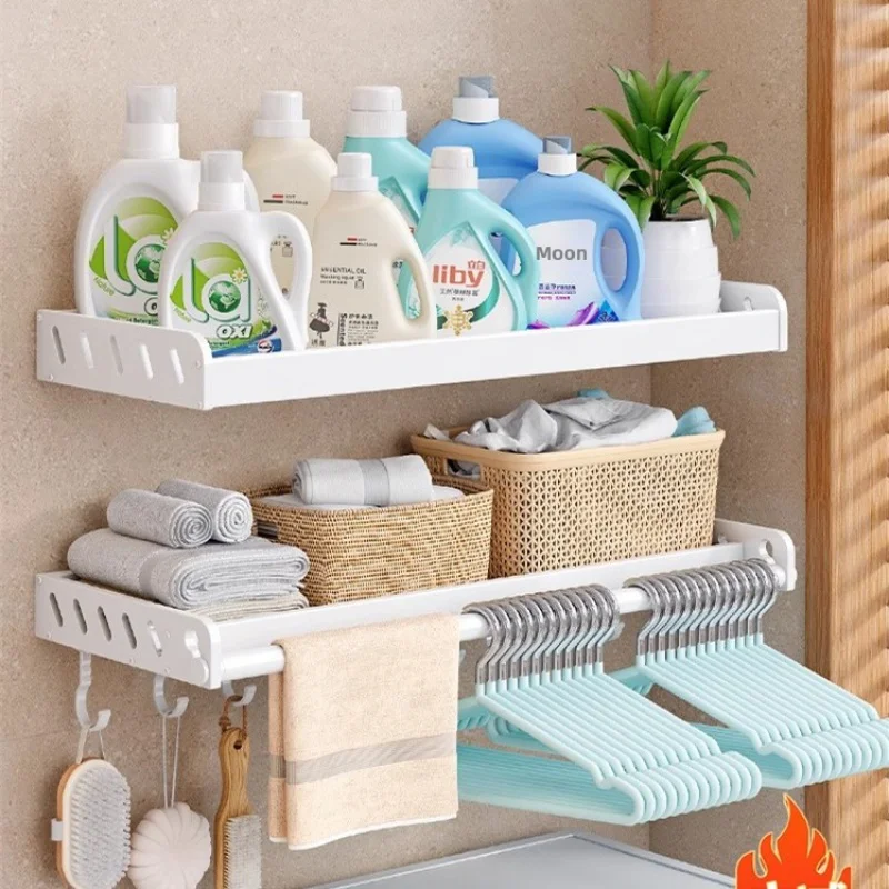 White Balcony Laundry Tub above Washing Machine Storage Rack Punch-Free Wall Hanging Living Room Bedroom Flower Storage Rack