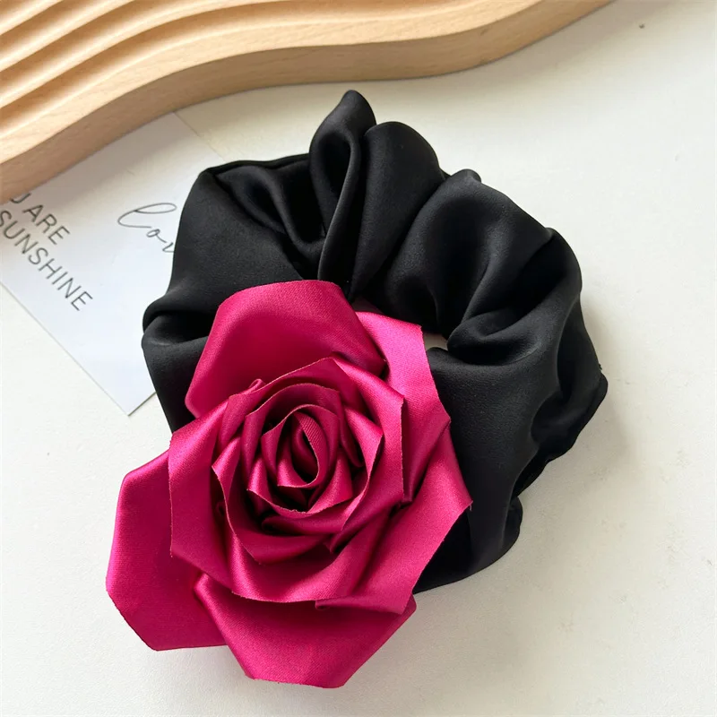 Woman Large Vivid Rose Flower Elastics Hair Band Girls Elegant Scrunchies Hair Ties Lady Sweet Ponytail Hold Hair Accessories