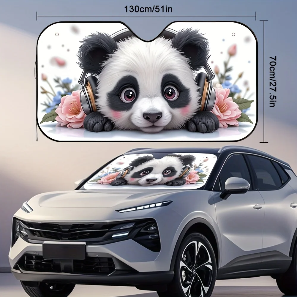 1pc Cute Panda Design Car Sun Visor with Headphones Flowers Dark Under Eye Circles Robust Sun Protection Universal Fit