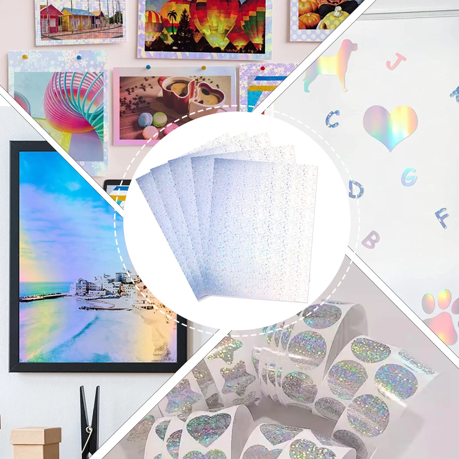 20Sheets Holographic Window Film Style Printable Sticker Paper Shiny Glitter Finish for Labels Decals Art Crafts Office Use
