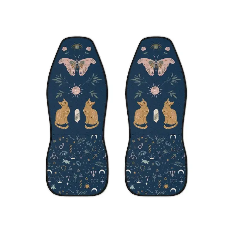 Special Power Car Seat Covers | Cats, Moth, Butterfly | Spiritual, Celestial, Mystical, Witchy Boho Girls/Women Seat Covers for