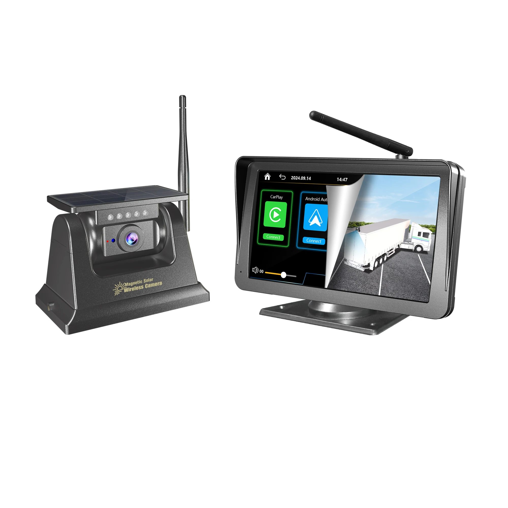 

Magnetic Mount 7" Wireless Solar Backup Camera With 720P AHD, Loop Recording, And IP67 Waterproof Rating For Trucks