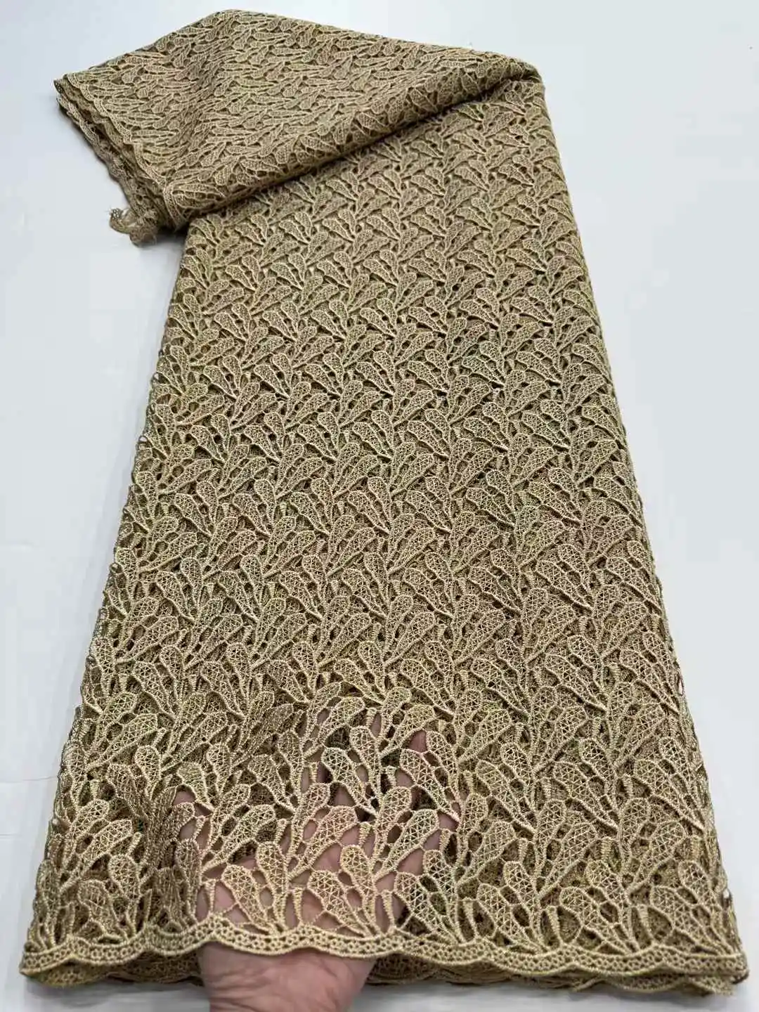 African Guipure Cord Lace Fabrics 5 Yards White 2025 New Nigerian Water Soluble Lace For Women Dresses Sew-Ruf