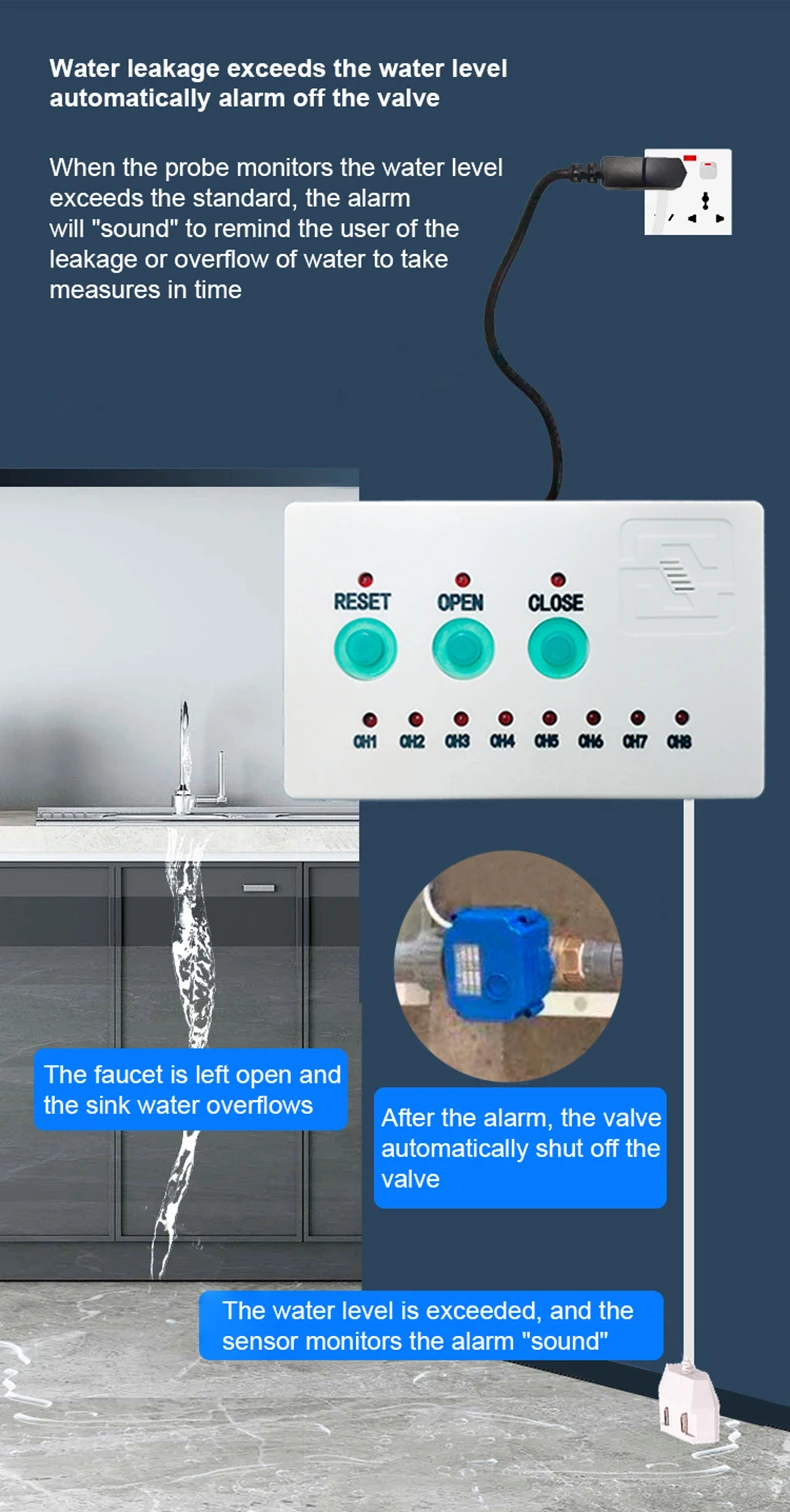Detalle 3 de Electroválvula Electric Ball Valve with Water Leakage Detection Sensor Overflow Security Water Lakage Automatic Alarm Shut-off Motorized Valves Agua y vapor
