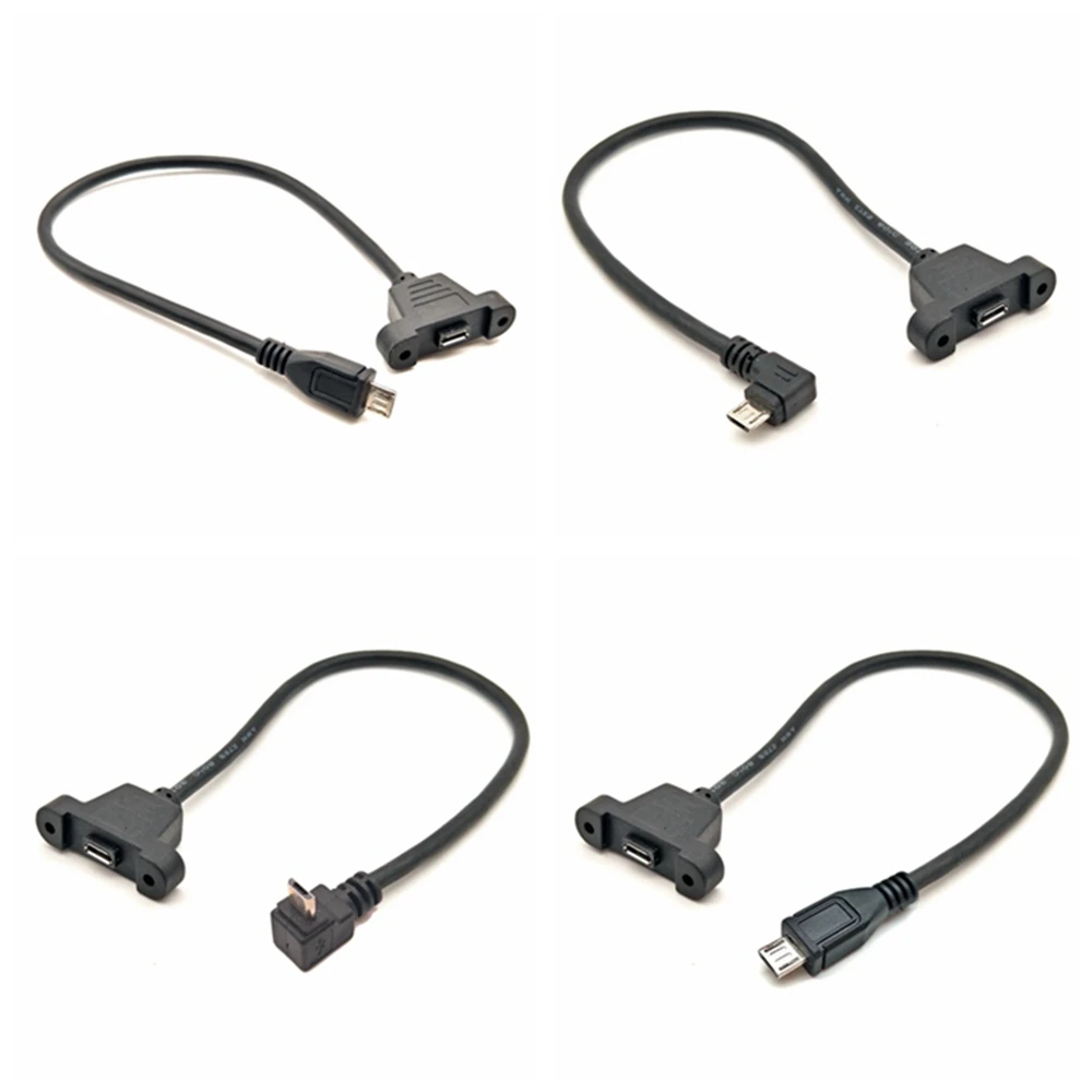 Micro Usb 2.0 Plug Met Schroefpaneel Montagegat Naar Micro Usb 2.0 Vrouwelijke Verlengkabel 30Cm 50Cm