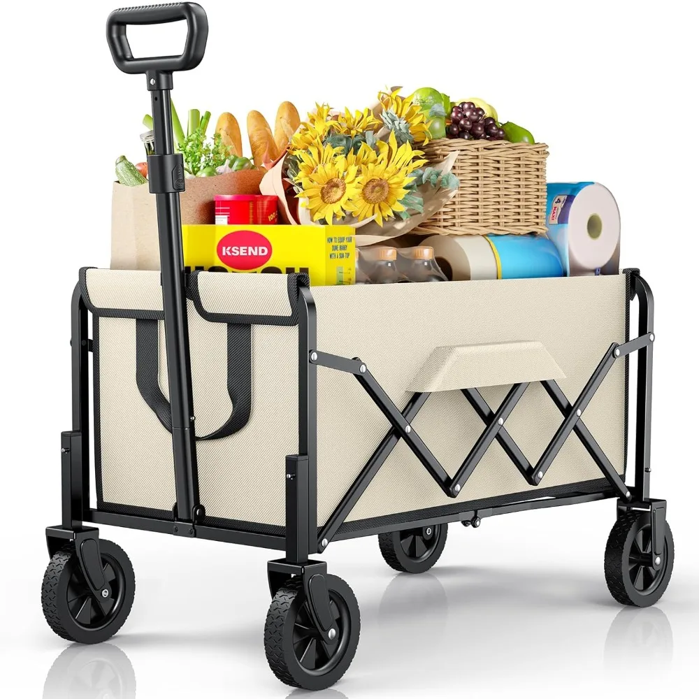 

Small Collapsible Wagon with Wheels, Foldable Carts with 200lbs Load Capacity, Dog Wagon, Utility Shopping Cart for Groceries, S