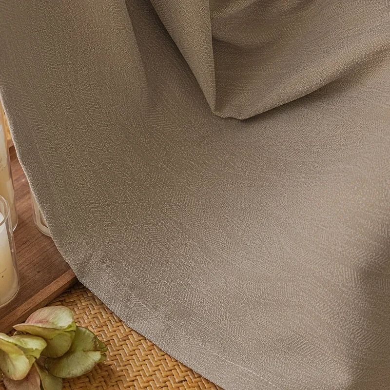 

Water Ripple Milk Tea Color Shuifu Cotton High Blackout Curtains Bedroom Living Room Japanese Cotton and Linen Curtains