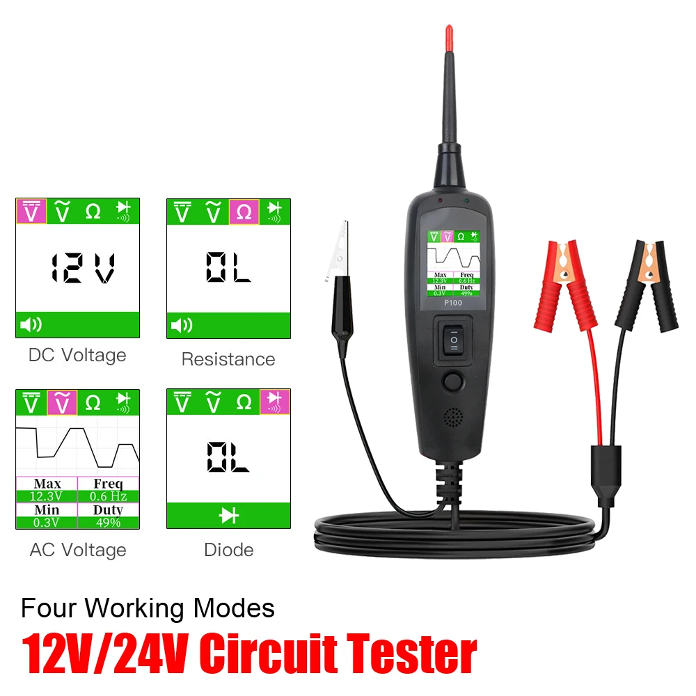 P100 24V 12V Battery Tester Car Test Probe Pen Voltage Resistant Circuit Ignition Scanner Diagnostic Tools Auto Accessories