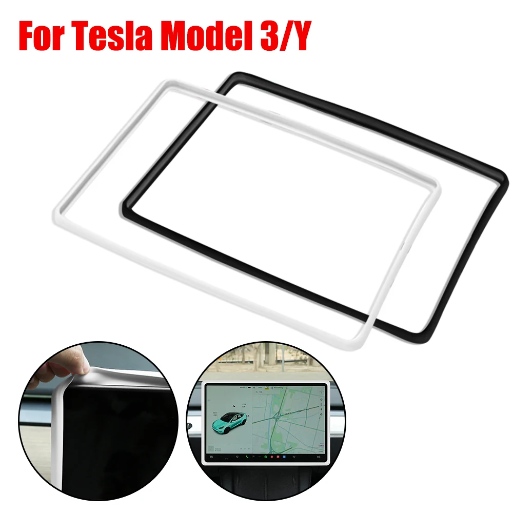 Silicone Central Control Frame Edge Cover White Black For Tesla Model 3 Y Navigation Screen Protector