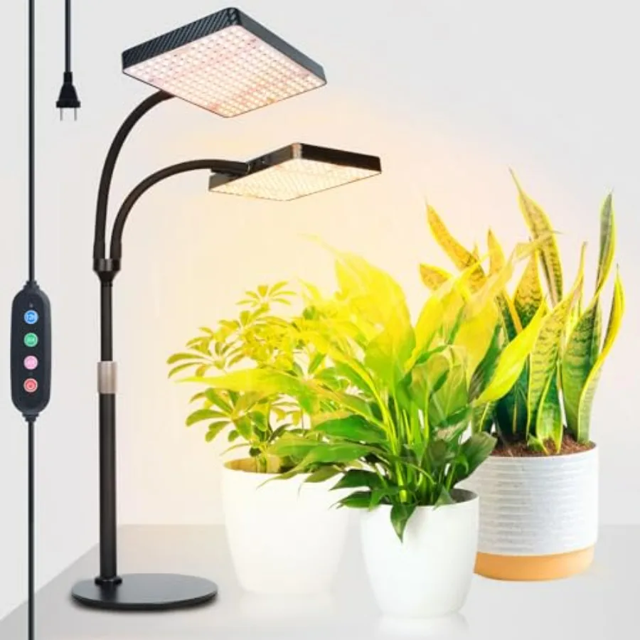 

2026 2Head Desk Grow Light Big Coverage Tabletop Grow Lights for Indoor Plants Bonsai Seed Starting 4 8 12 16 20H Timer 50 Watt