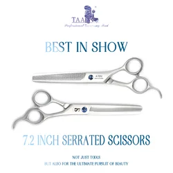 TAA 7.2 Inch Serrated Scissors for Dog Pet Scissors Professional Grooming Scissors Pet Shears Alloy Steel Ultra Light Scissors
