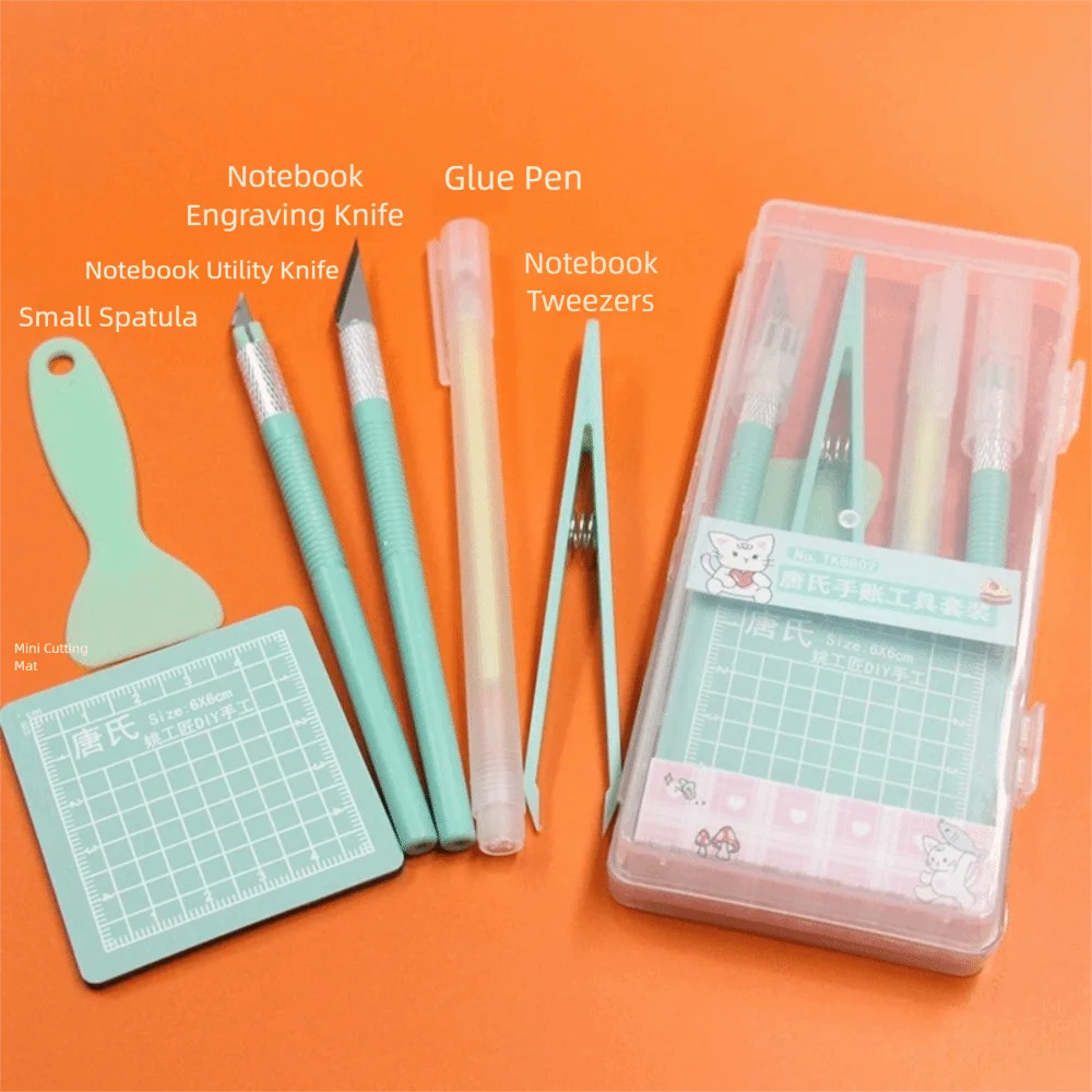 5pcs/Set DIY Scrapbook Tool Set Non-Slip Mats Paper Crafting Art Cutting Tools Kit Tweezers Pens Carving Craft Paper Pen