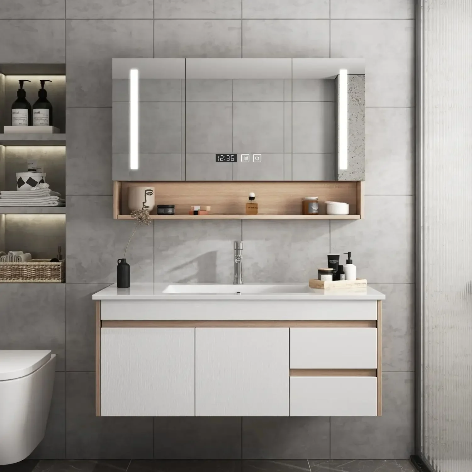 

Nordic Bathroom Cabinet Smart Mirror Cabinet Ceramic Washbasin Bathroom Wall Floor Vanity Cabinet Under Sink Bathroom Furniture