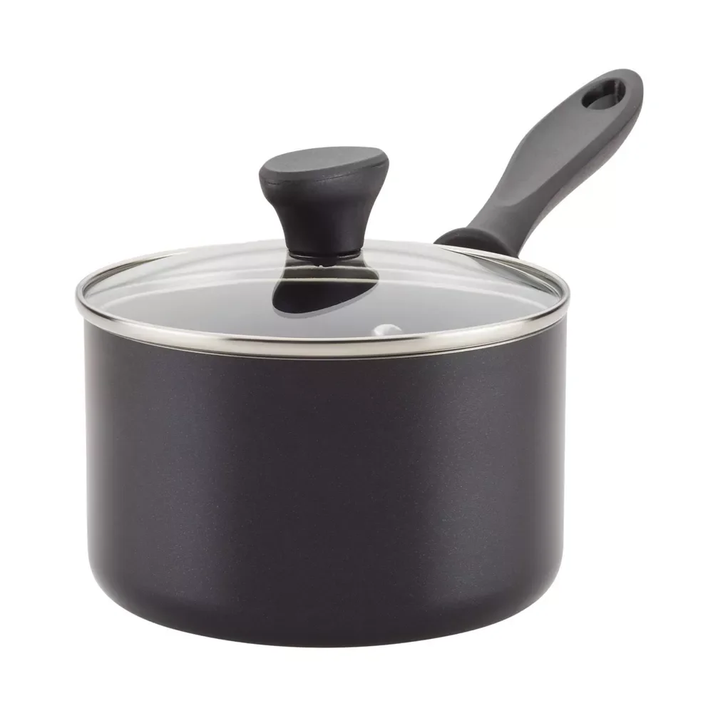 2qt Aluminum Nonstick Covered Saucepan - Black