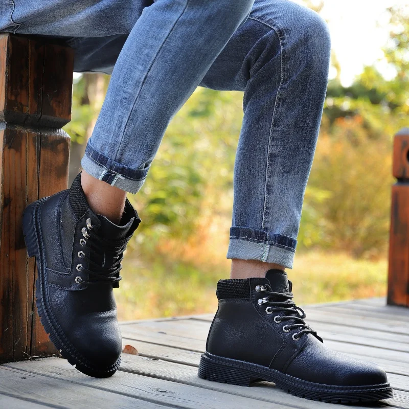 

Мужские ботинки со стальным носком, кожаная непромокаемая защитная обувь, защитные рабочие мужские рабочие ботинки со стальным носком, небьющиеся