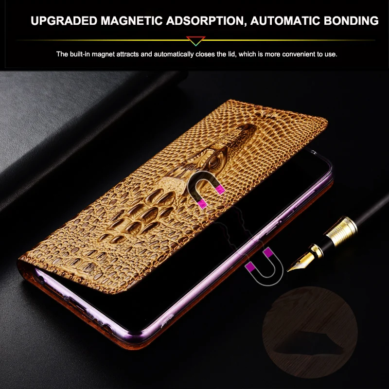 Crocodile Head Genuine Leather Flip Case For XiaoMi Black Shark 1 2 3 3s 4 4s Pro Phone Wallet Cover