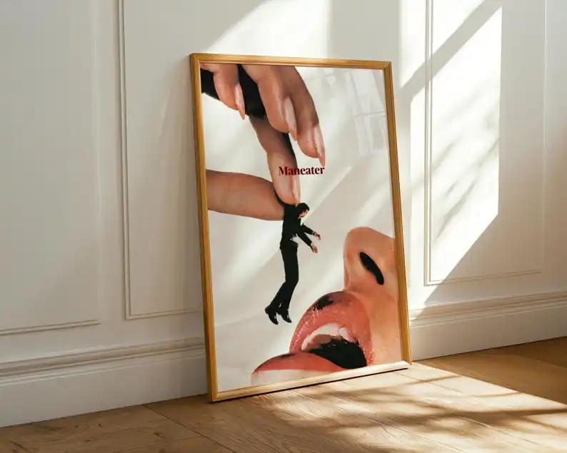 1 pieza de póster de arte de pared en lienzo con diseño exagerado de Maneater, impresión femenina atrevida vintage sin marco - Póster pop editorial para decoración de dormitorio