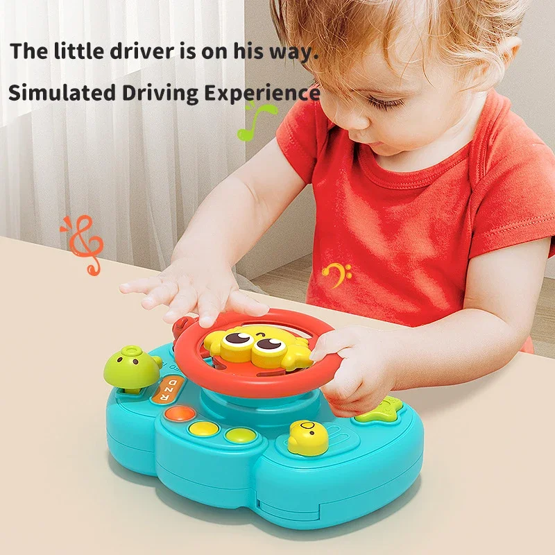 Volante de simulación interactivo para niños, juguete con luz de cangrejo, volante educativo para cochecito de bebé con características vocales, regalo