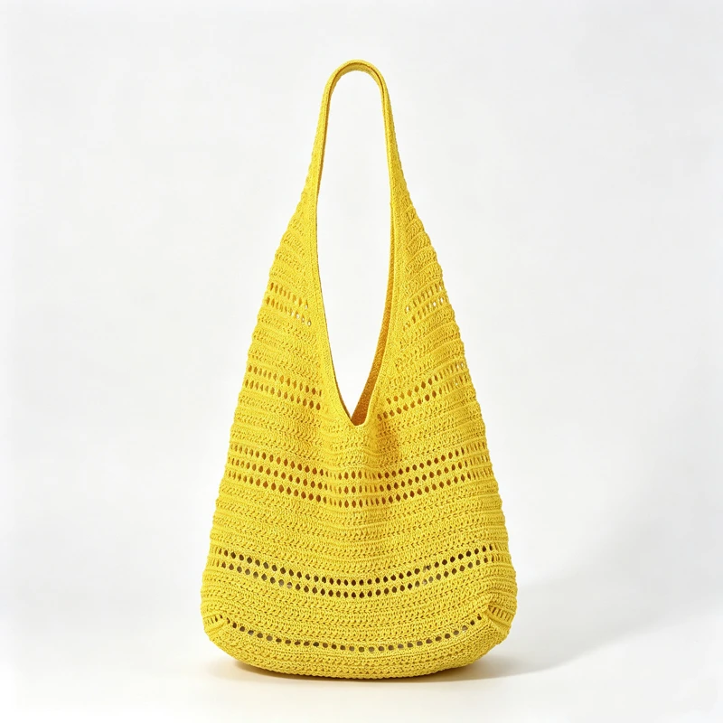 Hohlgestrickte Unterarm-Schultertasche, koreanische Damen-Handtasche, süß, niedlich, schlicht, einfarbig, gewebte Handtasche, lässige Tragetasche für Pendeln und Reisen – Detail 24