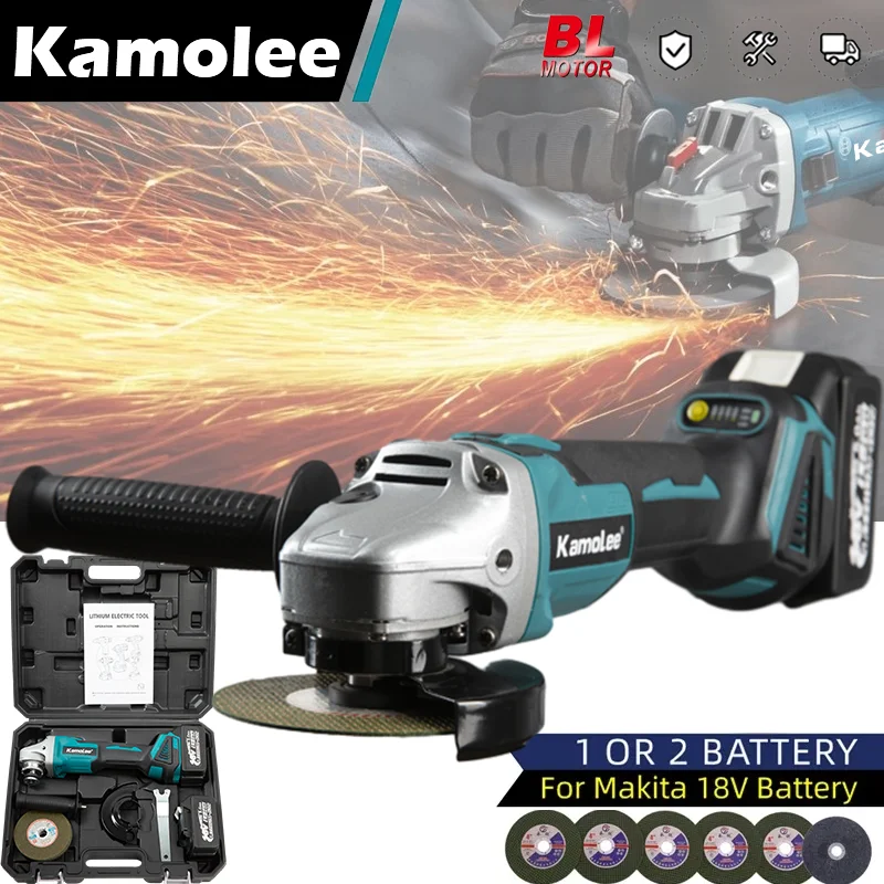 

Kamolee M14 125MM/100MM 18500RPM Brushless Cordless Angle Grinder 4 Speed Cutting Power Tools Compatible For Makita 18V Battery