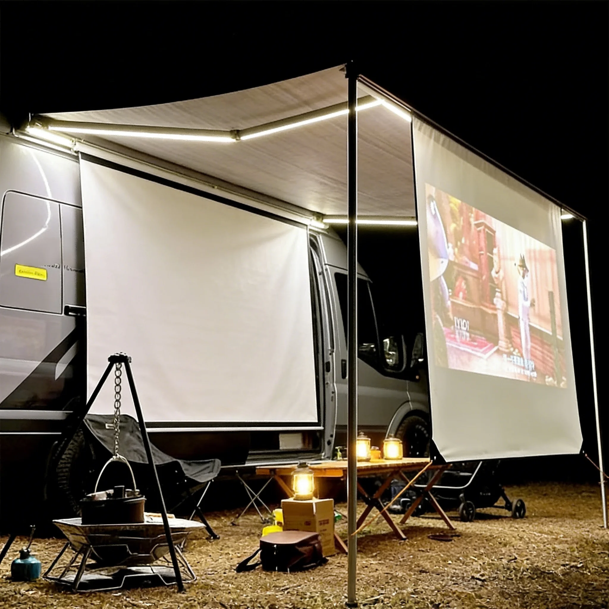 

Motorhome Projection Screen Kit Expandable Projection Screen With C-Channel Awning Trim For Fima/Domedi Awnings 2x1.5 Metres