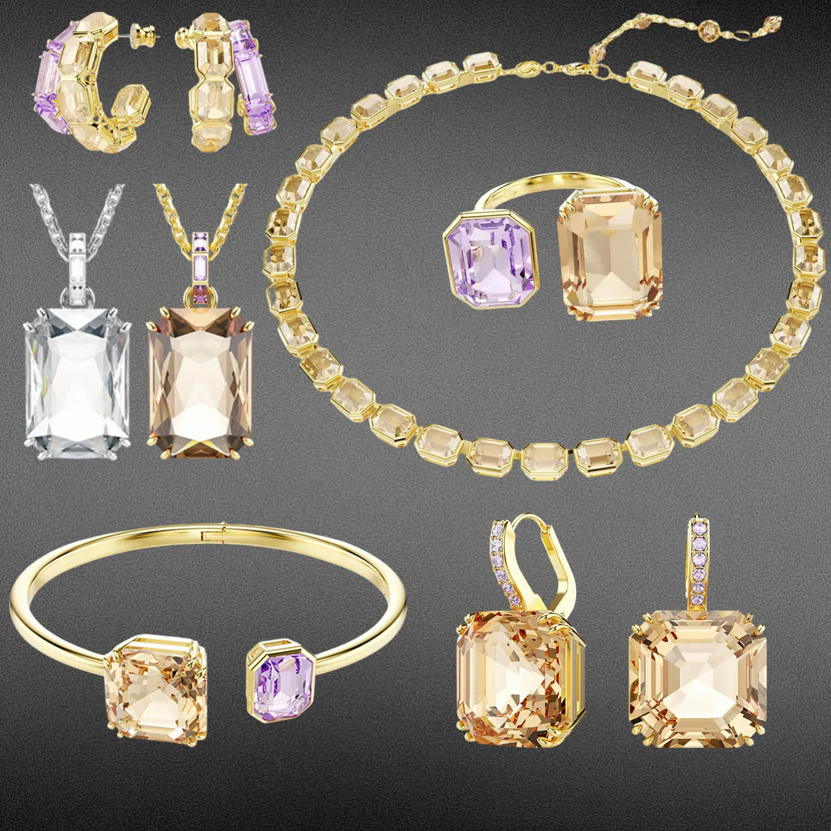 

Новинка 2026: Роскошный комплект ювелирных украшений из серебра S925 с подвесками и серьгами, с золотисто-фиолетовыми неправильными кристаллами – незаменимый аксессуар для женщин