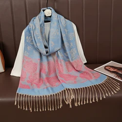 Luxury Brand Autumn Cashmere Pashmina Shawl Lady Wrap Warm Winter Scarves Design Print Female Foulard Hijab Stoles Scarf 2024