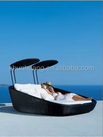 Hot Sell All Weather Durable Cheap Wicker Furniture Double Rattan Daybed